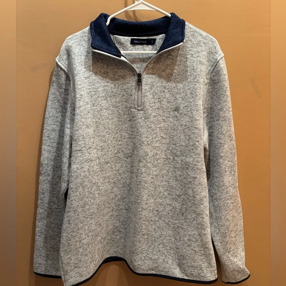 Nautica Mens Heather Gray Half Zip Pull Over Sweater Size Large